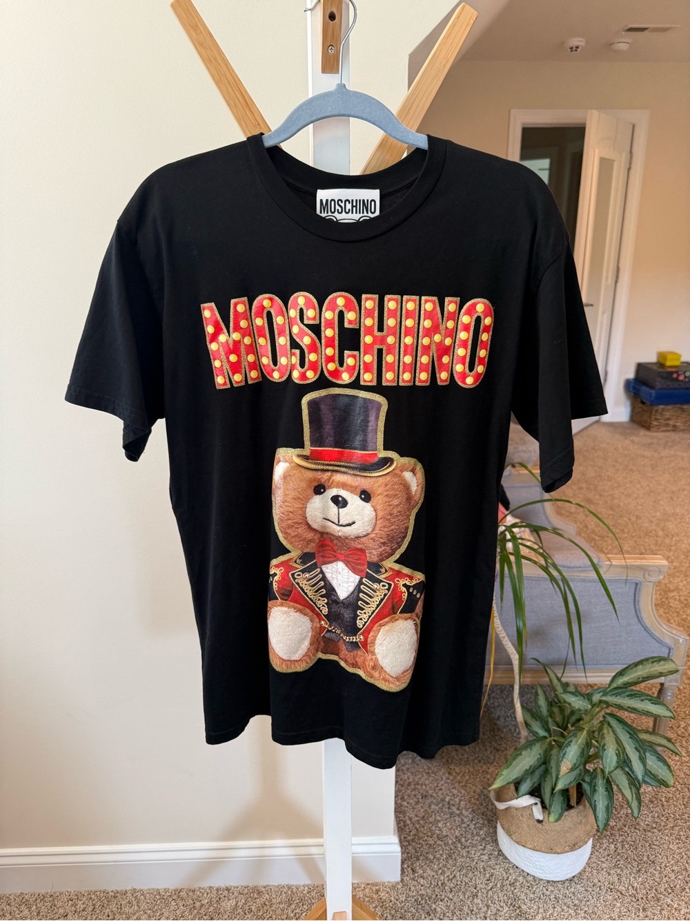 Anine Bing Black Tee with Colorful Teddy & Marquee Logo
